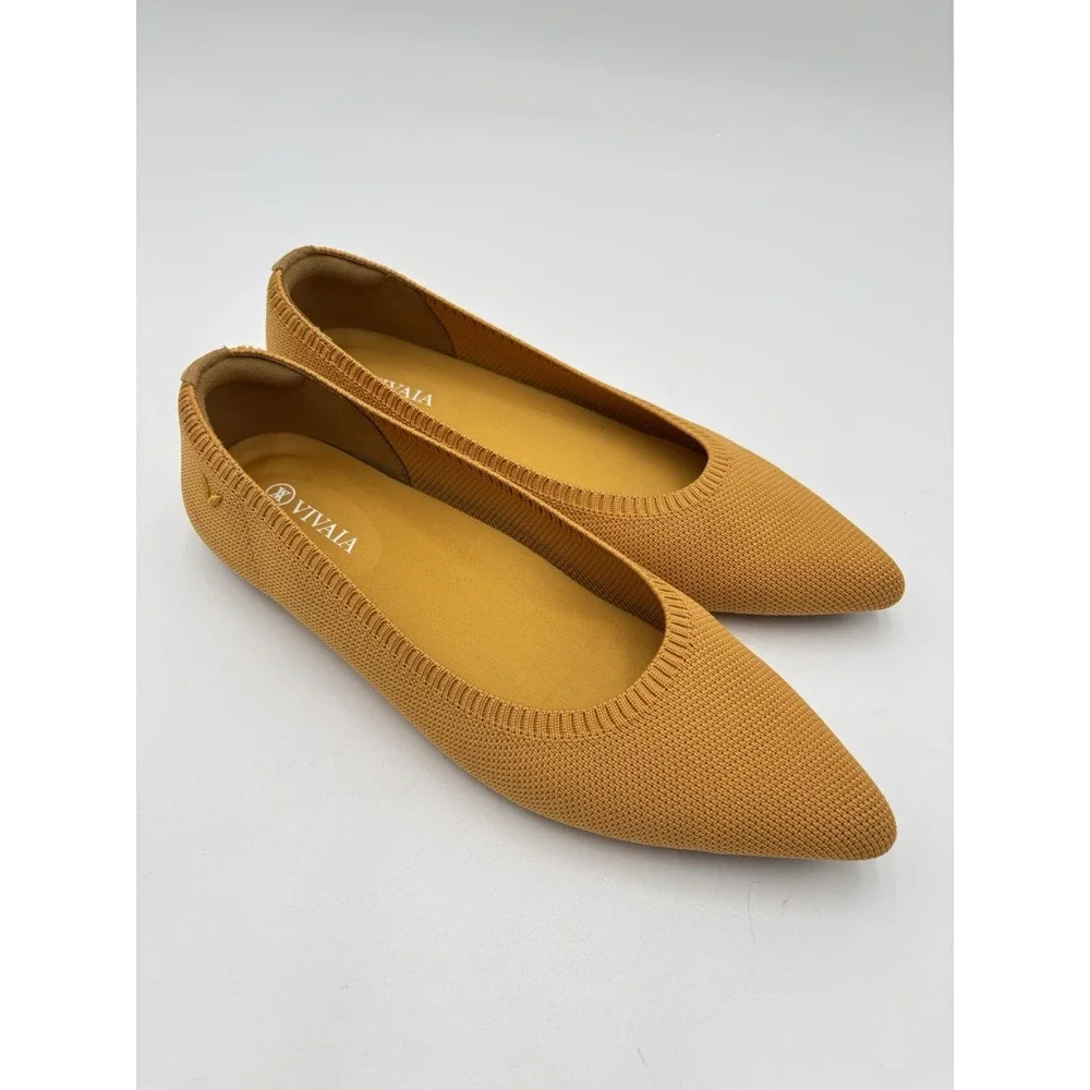 VIVAIA Women 38.5 Mustard Yellow Knit Pointed Toe Ballet Flats NWOT